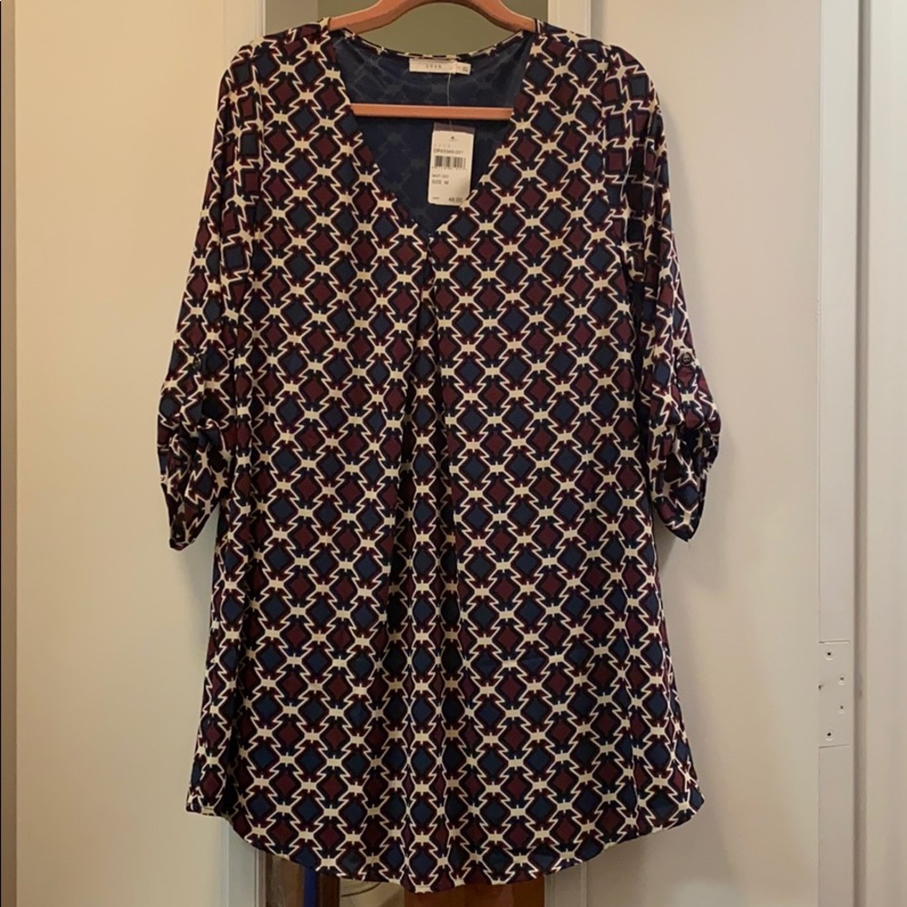 Lush Blue/Merlot Geometric Print Dress